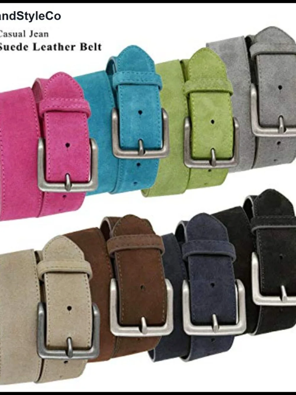 Genuine Suede Leather Belt with Antique Silver Rectangular Buckle, 1.5 inch,